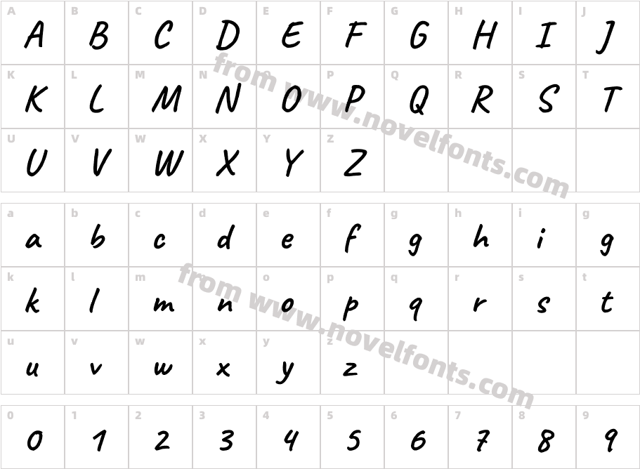 Caveat BoldCharacter Map