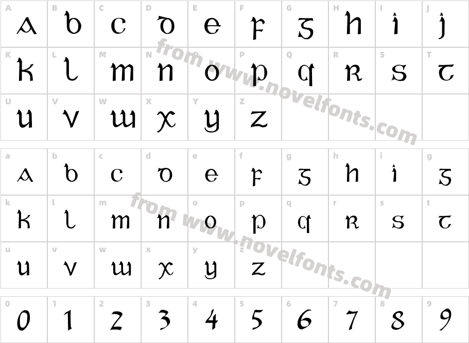 Celtic Gaelige RegularCharacter Map