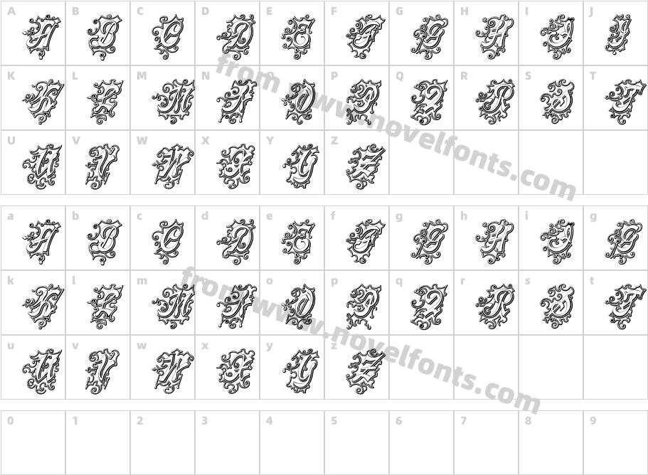 CentennialScriptFancy ThreeCharacter Map