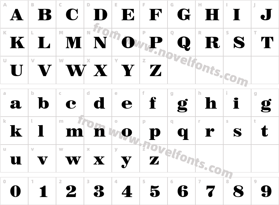 Century 725 Black BTCharacter Map