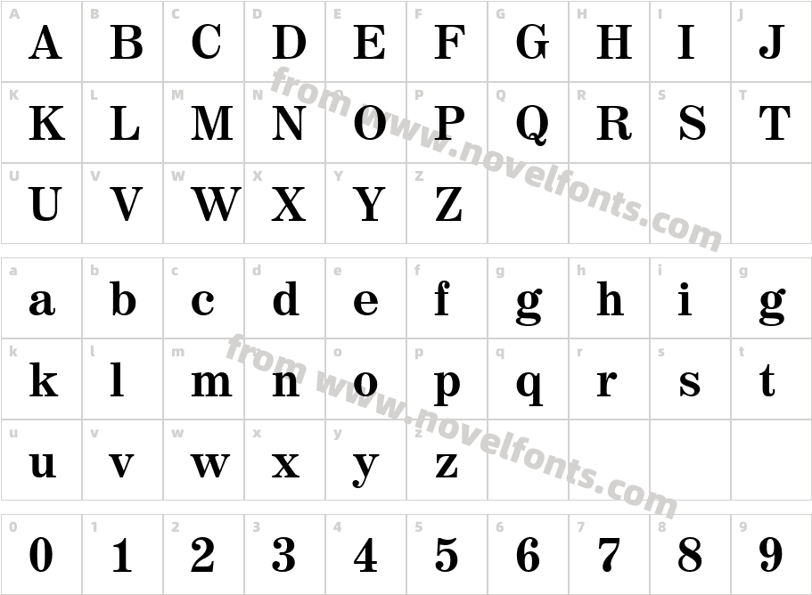 Century 725 Bold BTCharacter Map