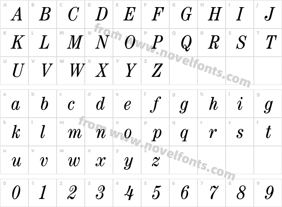 CenturyCondBookItalicCharacter Map