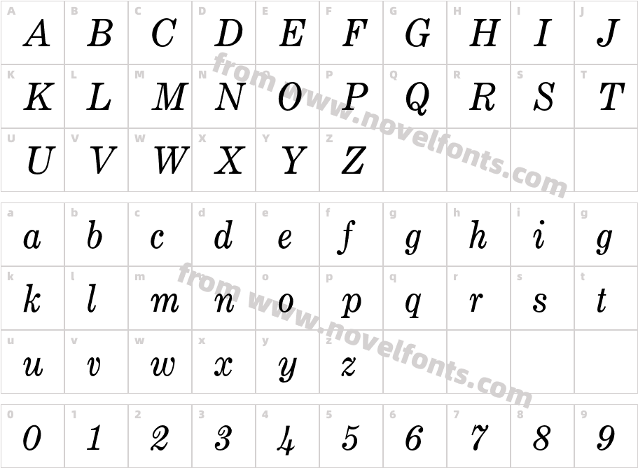 CenturyMTStd-ItalicCharacter Map