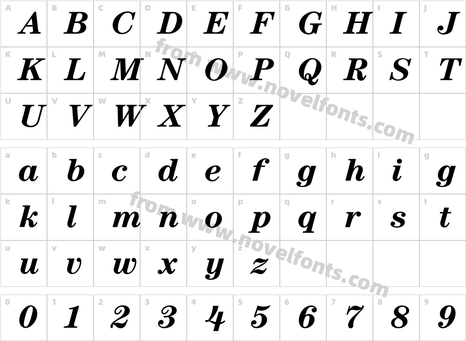 CenturyBoldItalicCharacter Map