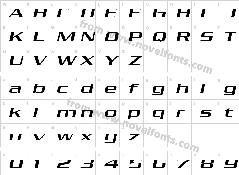 Chaney Extended ItalicCharacter Map