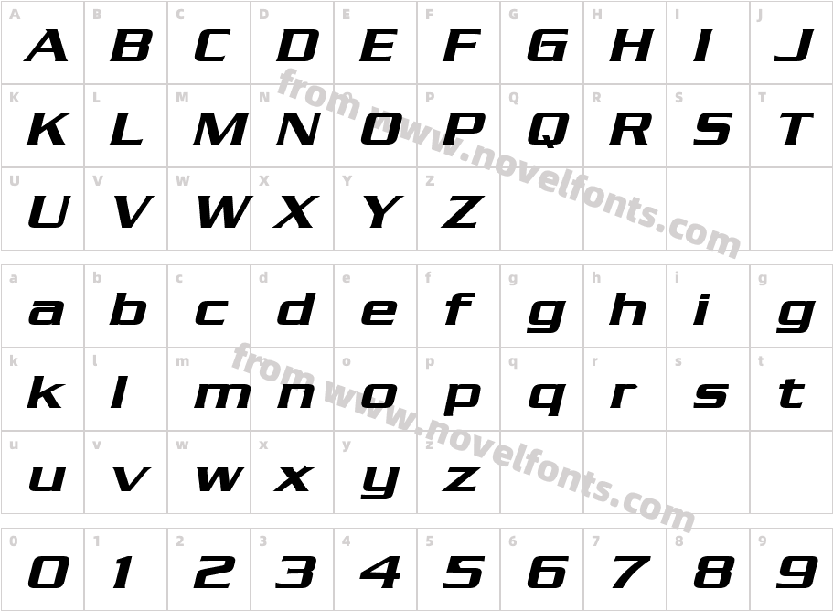 Chaney Wide BoldItalicCharacter Map