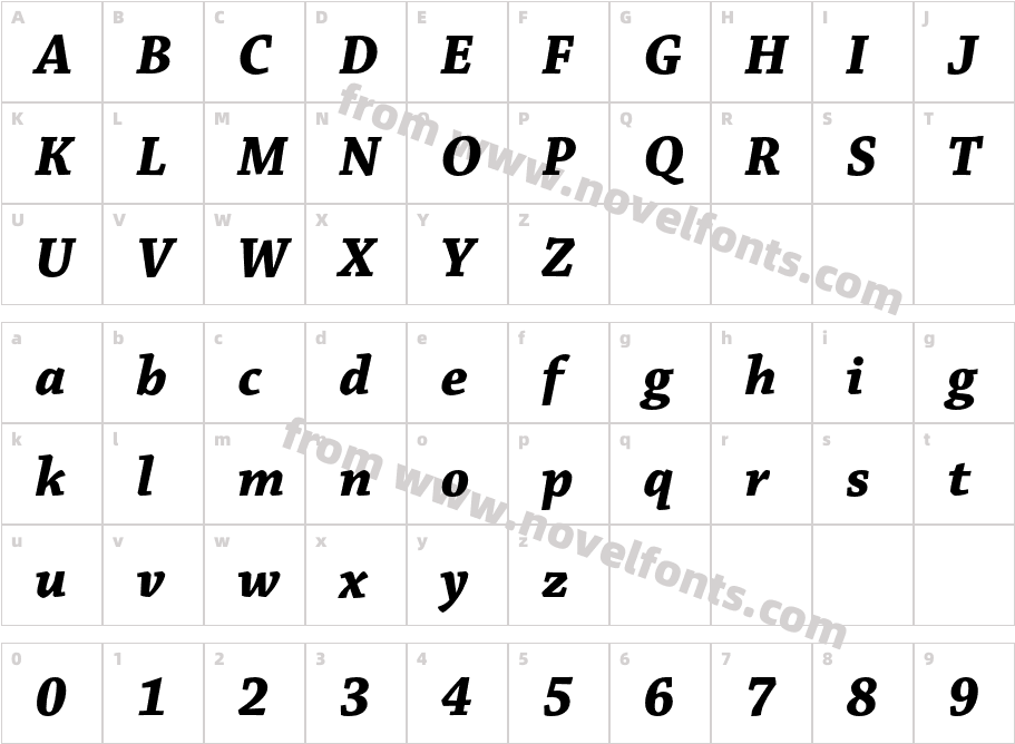 ChaparralPro-BoldItSubhCharacter Map