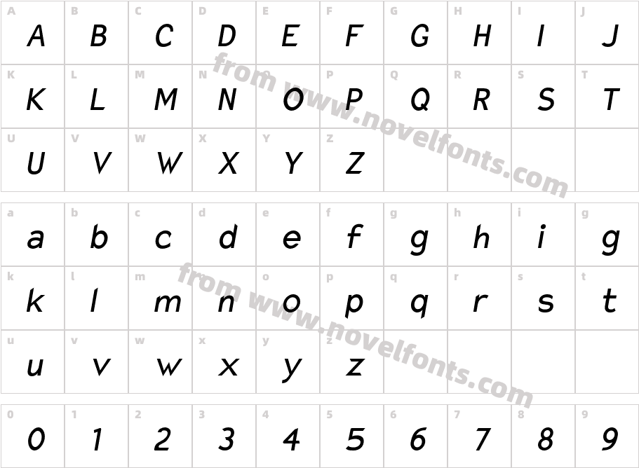 Charger Monospace Condensed ItalicCharacter Map