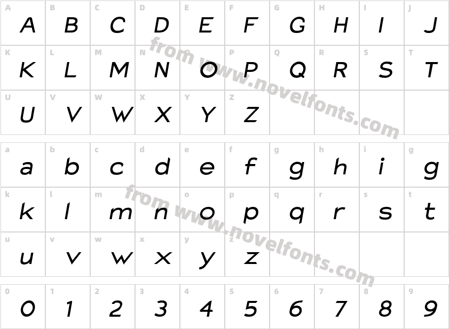 Charger Monospace Extended ItalicCharacter Map