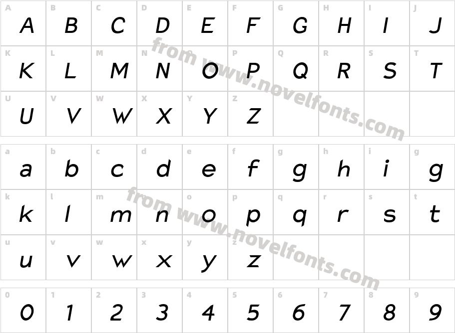 Charger Monospace ItalicCharacter Map