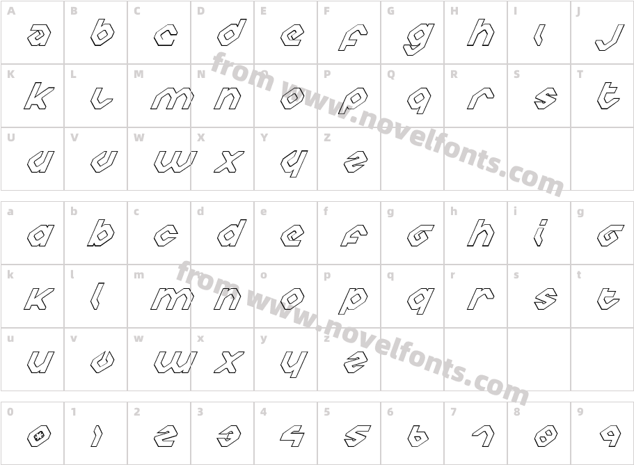 Charlie's Angles Italic OutlineCharacter Map