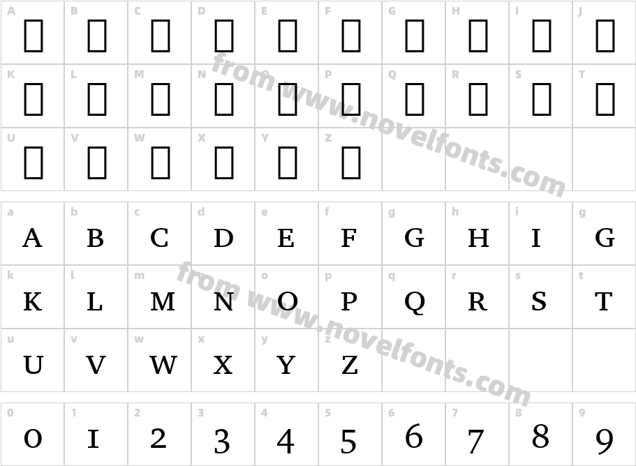 Charter SmCap BT Small CapCharacter Map