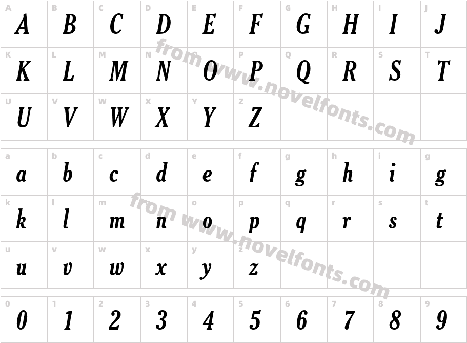 Cheltenham Bold Condensed Italic BTCharacter Map