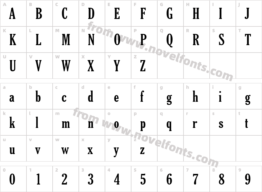 Cheltenham Bold Extra Condensed BTCharacter Map