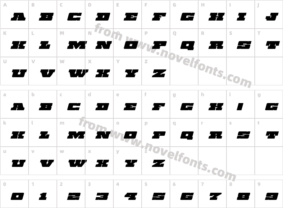 Chicago Express Expanded ItalicCharacter Map