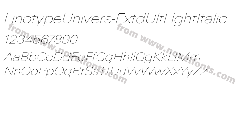 LinotypeUnivers-ExtdUltLightItalicPreview