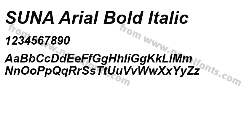 SUNA Arial Bold ItalicPreview