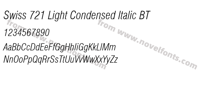 Swiss 721 Light Condensed Italic BTPreview