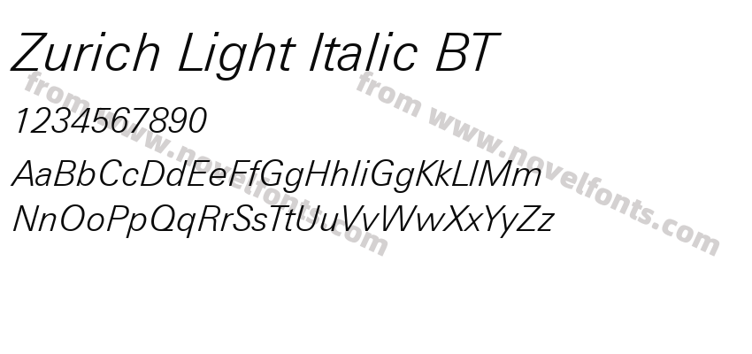 Zurich Light Italic BTPreview