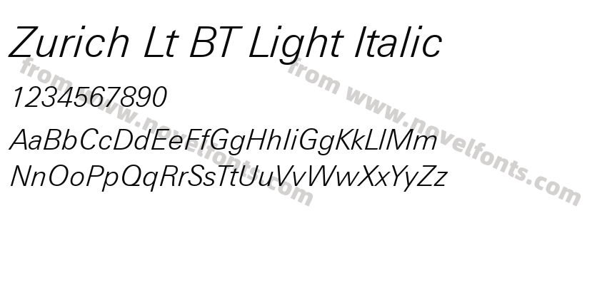 Zurich Lt BT Light ItalicPreview