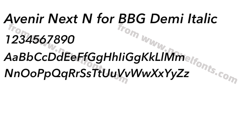Avenir Next N for BBG Demi ItalicPreview