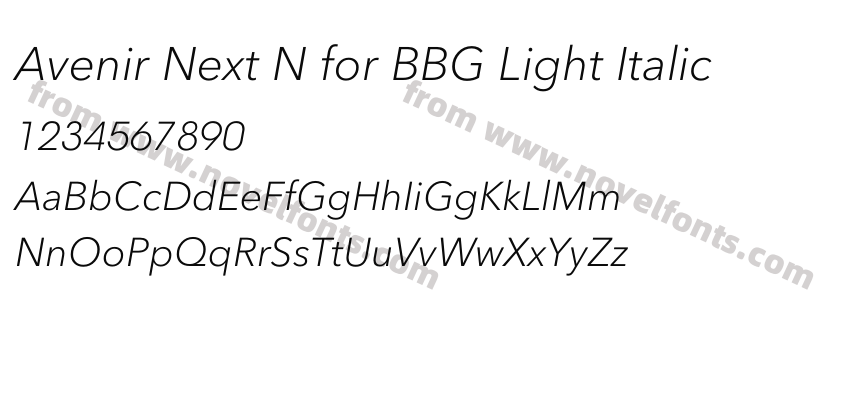 Avenir Next N for BBG Light ItalicPreview