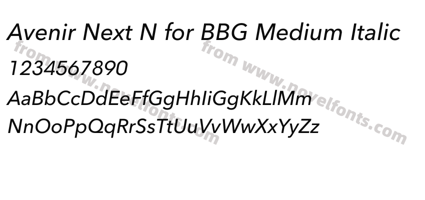 Avenir Next N for BBG Medium ItalicPreview