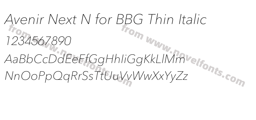 Avenir Next N for BBG Thin ItalicPreview