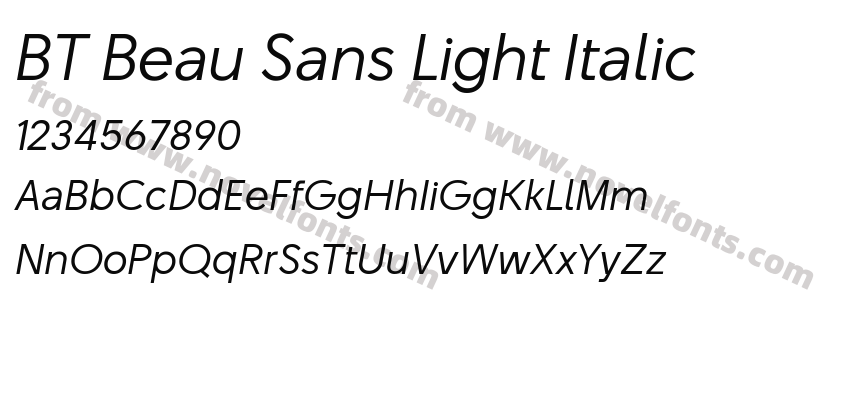BT Beau Sans Light ItalicPreview