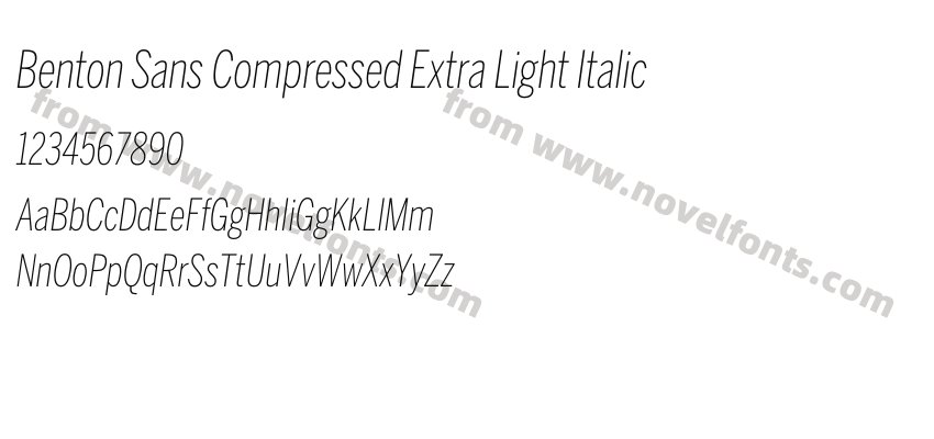 Benton Sans Compressed Extra Light ItalicPreview