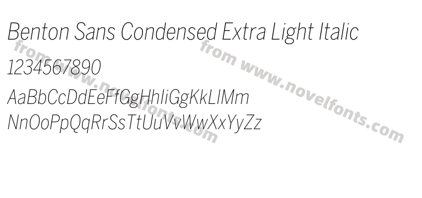 Benton Sans Condensed Extra Light ItalicPreview