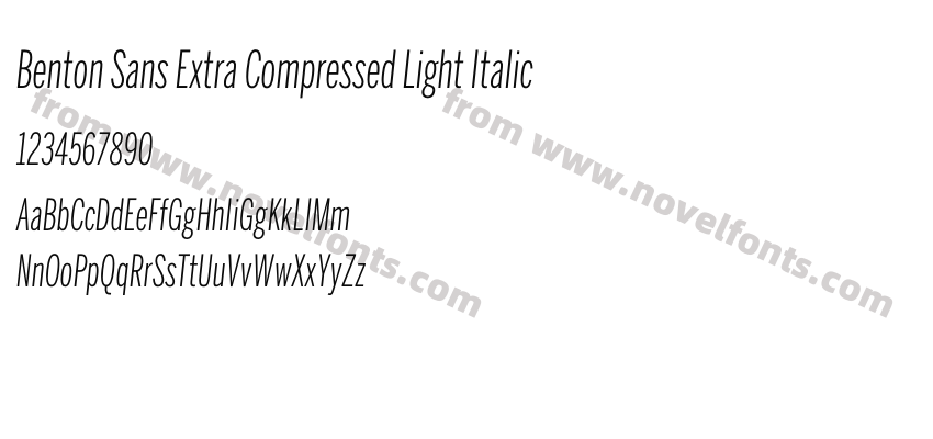 Benton Sans Extra Compressed Light ItalicPreview