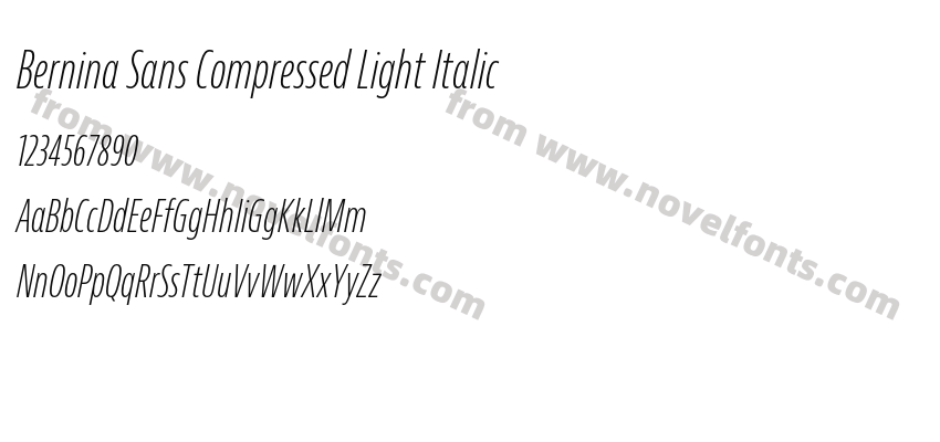 Bernina Sans Compressed Light ItalicPreview