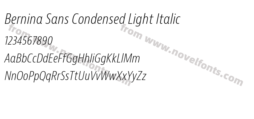 Bernina Sans Condensed Light ItalicPreview
