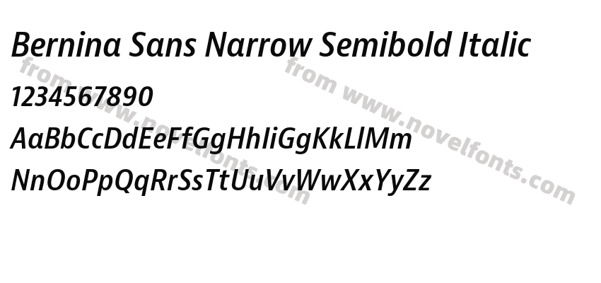 Bernina Sans Narrow Semibold ItalicPreview