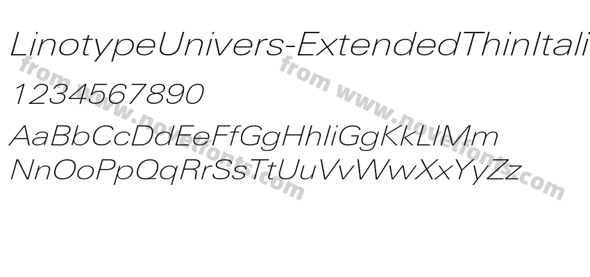 LinotypeUnivers-ExtendedThinItalicPreview