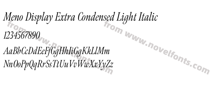 Meno Display Extra Condensed Light ItalicPreview